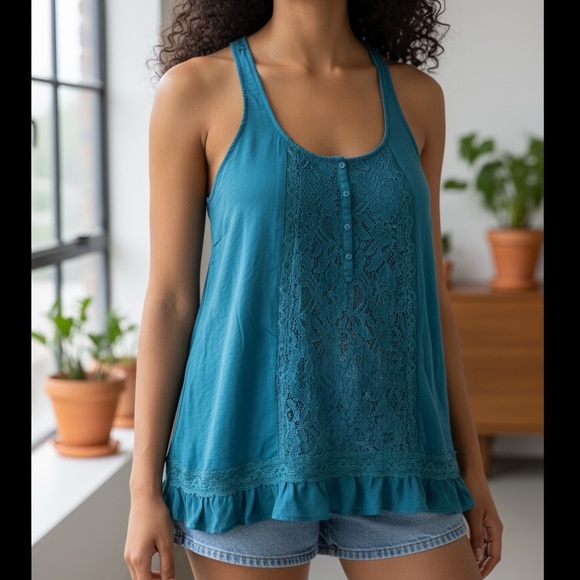 Aeropostale Women’s Top Size Medium Turquoise Open Knit  Flowy Sleeveless - Picture 1 of 16